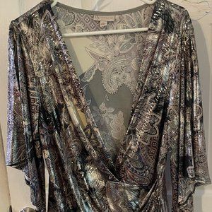 dress barn Women's XL silver paisley/floral formal top
